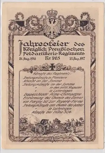 55890 Ak Fête annuelle de l'artillerie de terrain prussienne Régiments n°265, 1917