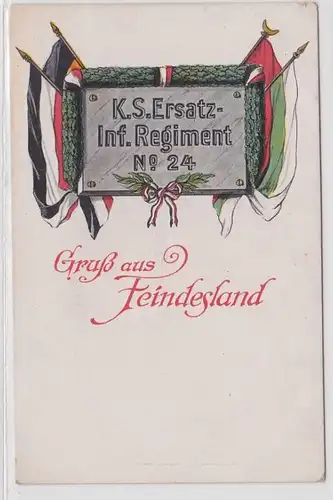 14352 Militaire Ak K.S. Régiment de remplacement n° 24 - Salut de pays ennemi 1917