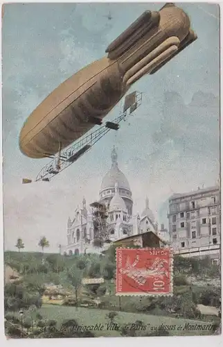 55997 Ak Le dirigeable 'Ville de Paris' au-dessus de Montmartre Paris 1912