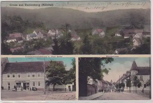92066 AK Gruss aus Rastenberg (Mühltal) - Colonialwarenhandlung, Herrenstr. 1912