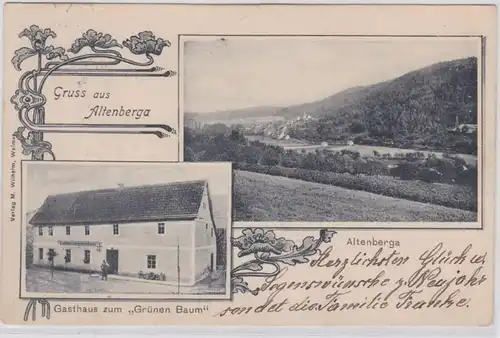 87928 Mehrbild Ak Gruß aus Altenberga Gasthaus zum 'Grünen Baum' 1904