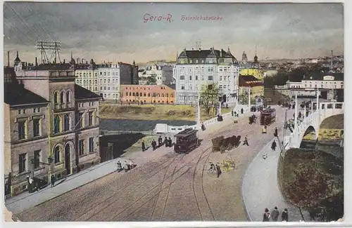 69652 Ak Gera Reuss Heinrichsbrücke mit Strassenbahn 1912