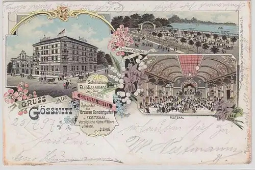 69358 Ak Lithographie Gruß aus Gössnitz Central Hotel 1897