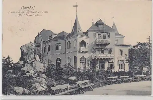 68398 Ak Oberhof Partie am Herzog Ernst Denkmal und Hotel Schweizerhof 1909