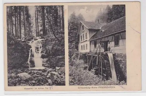 64318 Ak Friedrichroda Wasserfall im kühlen Tal und Schauenburg-Mühle um 1910