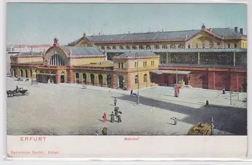 26698 Ak Erfurt - Bahnhofsplatz mit Bahnhof um 1900