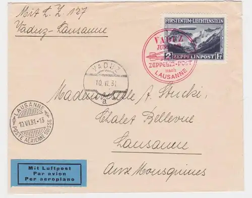 94773 ZEPPELINPOST Vaduz - Lausanne 1931 marque Zeppelin Liechtensteinfahren LZ 127