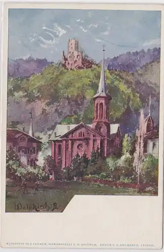 93750 Ak Waldkirch dans le Breisgau - Vue de la ville avec château et église vers 1900