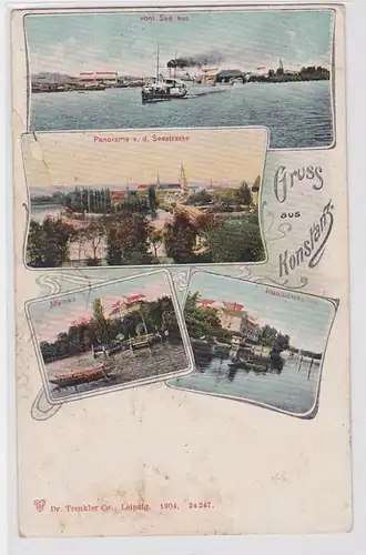 92869 Ak Gruss aus Konstanz - Inselhotel, Mainau, Panorama Seestraße 1904
