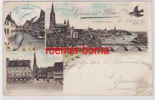 85236 Ak Lithographie Gruss de Ulm Die Hirschgasse, Danube, Bleu 1896