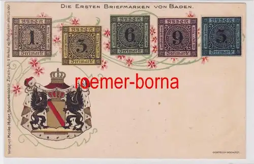 84506 Ak Lithographie Die ersten Briefmarken von Baden um 1900