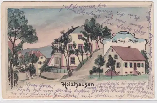 80503 Ak Lithographie Holzhausen Auberge au bœuf vers 1900