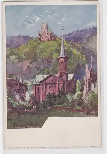 77223 Ak Waldkirch im Breisgau - Ortsansicht mit Burg und Kirche um 1900