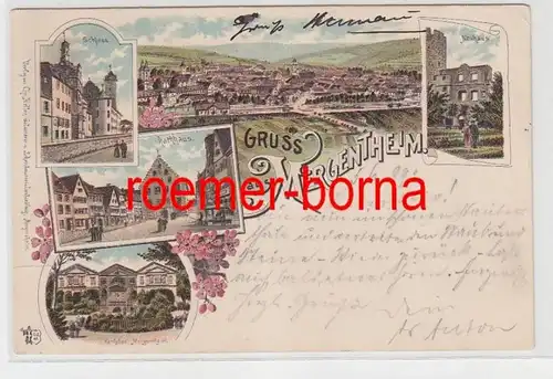 74225 Ak Lithographie Gruss de Bad Mergentheim Karlovy Vary, hôtel de ville, etc. 1899