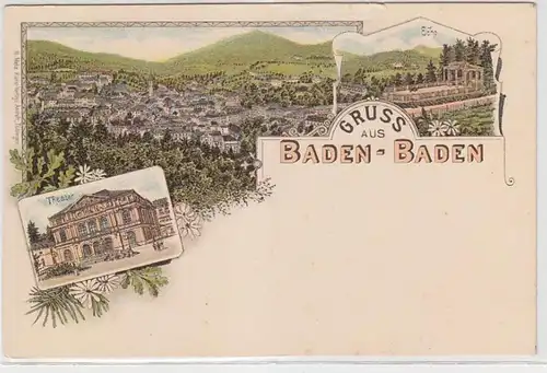 68646 Ak Lithographie Gruss de Baden-Baden Vue totale, théâtre, Echo vers 1900