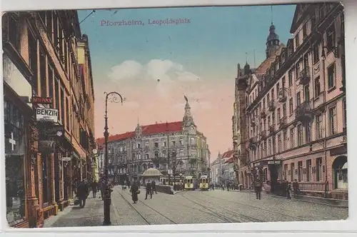 66824 Ak Pforzheim Leopoldsplatz avec coiffeur, Hotel Post etc. 1925