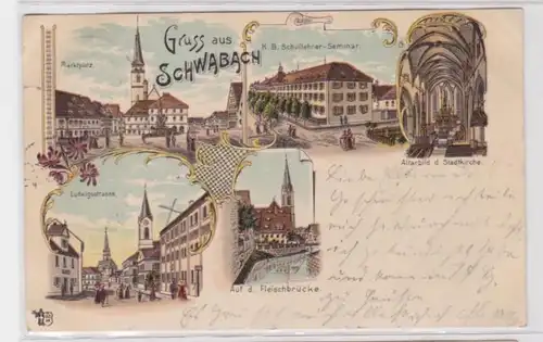 93994 Ak Lithographie Gruss de Schwabach Enseignant Séminaire etc 1897