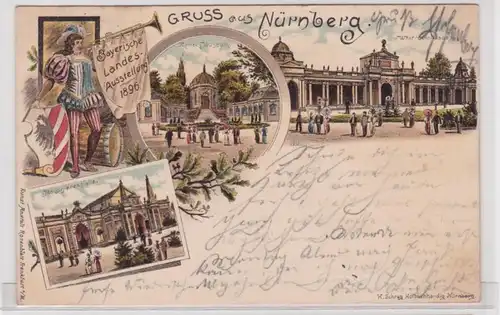 92042 Ak Lithographie Gruss de Nuremberg Musée de l'Armée, etc. 1896