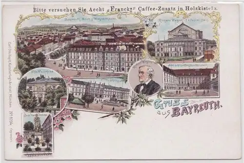 91810 Reklame Ak Lithographie Gruss aus Bayreuth um 1900