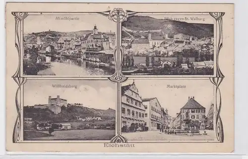 86449 Mehrbild Feldpost AK Eichstätt - Willibaldsburg, Markt, Altmühlpartie 1916