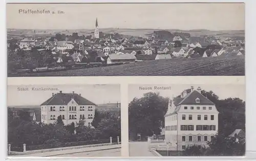 86320 Feldpost AK Pfaffenhoffen a. Ilm - Städt. Hôpital & Neues Rentamt 1916