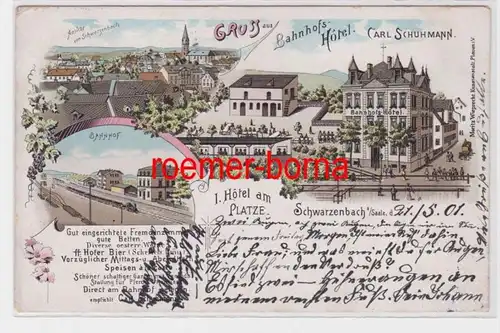 82793 Ak Lithographie Salutation de Schwarzenbach Bahnhofshotel, Gare 1901