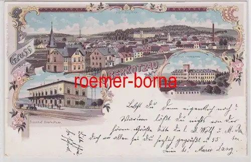 81458 Ak Lithographie Gruß aus Oberkotzau Bahnhof usw. 1898