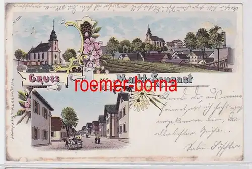 81180 Ak Lithographie Salutation du marché Leugast Vues de la ville 1900