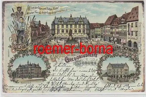 74210 Ak Lithographie Gruss de la fête Gregorius à Coburg 1899