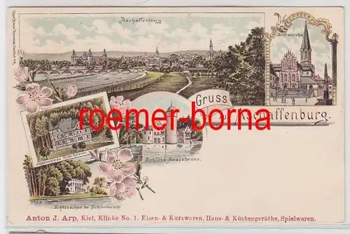 73089 Ak Lithographie Gruss d'Aschaffenburg Château de chasse etc. vers 1900