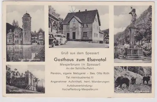 70647 Ak Gruß aus dem Spessart Mespelbrunn Gasthaus zum Elsavatal 1954