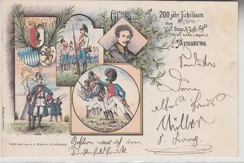 69073 Ak Lithographie Salutation du 200 J. Jubilé du 3e siècle de la Rég. Augsbourg vers 1900