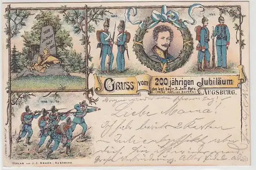 68838 Ak Lithographie Salutation du 200 J. Jubilé du 3e siècle de la Rég. d'Augsbourg 1898