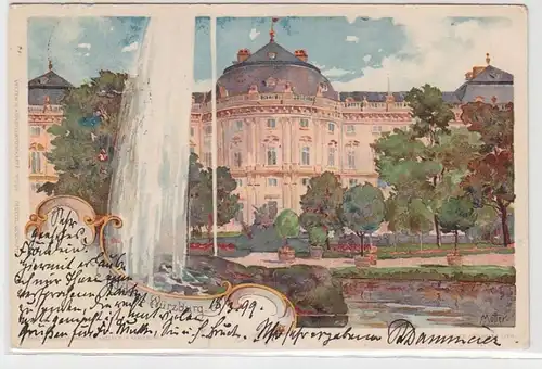 68658 Ak Lithographie Salutation de Würzburg Domstraße etc. 1899