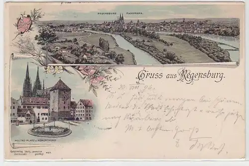 68650 Ak Lithographie Salutation de Ratisbonne Moltkeplatz, Panorama 1896