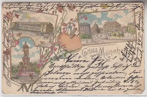 67955 Ak Lithographie Gruss de Munich Magasin Herrmann Tietz etc 1899