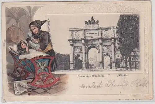 67933 Salutation de l'Ak de Munich Porte de victoire et Kindl au berceau 1908