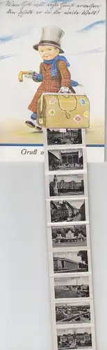 06372 Leporello Ak Salutation de Munich 'garçon avec cylindre, parapluie et valise' 1938