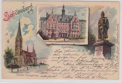 68589 Ak Lithographie Berlin Rathaus, Apostel Pauluskirche, Denkmal Wilhelm 1901