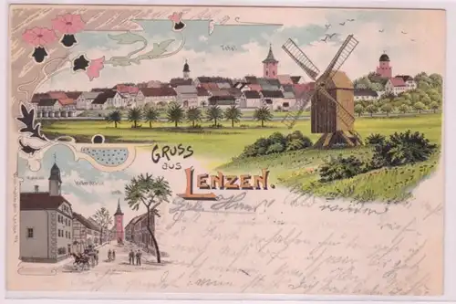 94521 Ak Lithographie Gruß aus Lenzen Windmühle, usw. 1903