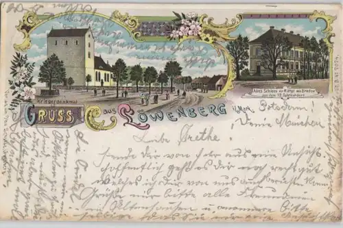 92152 Ak Lithographie Gruss aus Löwenberg i.M. Kriegerdenkmal usw. 1899