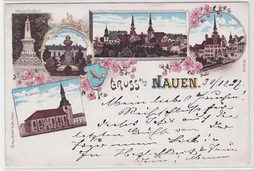 76425 Ak Lithographie Gruß aus Nauen Königsplatz usw. 1897
