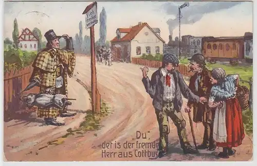 69009 Humor Ak 'Du det is der fremde Herr aus Cottbus' 1917