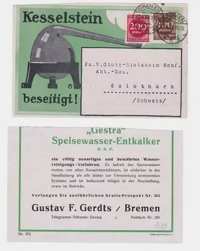 49268 Werbe Postkarte Fa. G. F. Gerdts Bremen Gestra Speisewasser Entkalker 1923