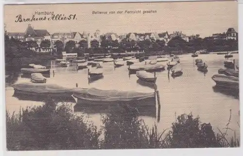 93687 Ak Hambourg Bellevue de la vue à distance avec des eaux et des bateaux 1911
