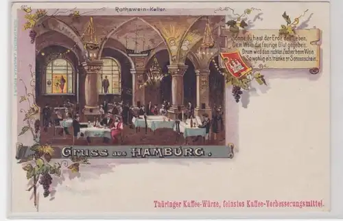 91941 Publicité Ak Lithographie Salutation de Hambourg Ratweinkeller vers 1900