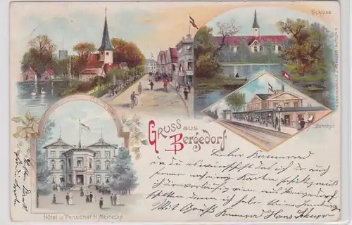 91940 AK Gruss de Bergedorf - Château, Gare des Bahn, Hôtel & Pensionat Meinecke 1897