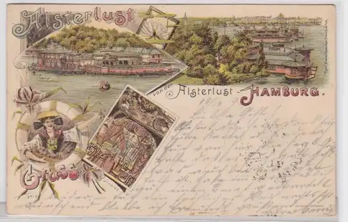 91938 Ak Lithographie Gruss von der Alsterlust Hamburg 1897