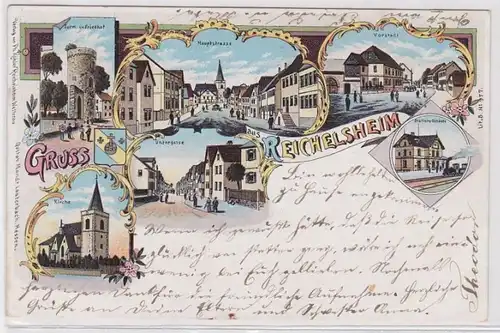 87784 Ak Lithographie Gruss de Reichelsheim - Tour, Église, Untergasse, etc 1905