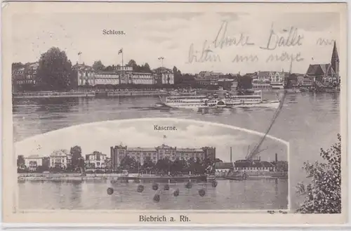 83804 AK Biebrich am Rhein - Caserne & Château vu de la rivière 1913